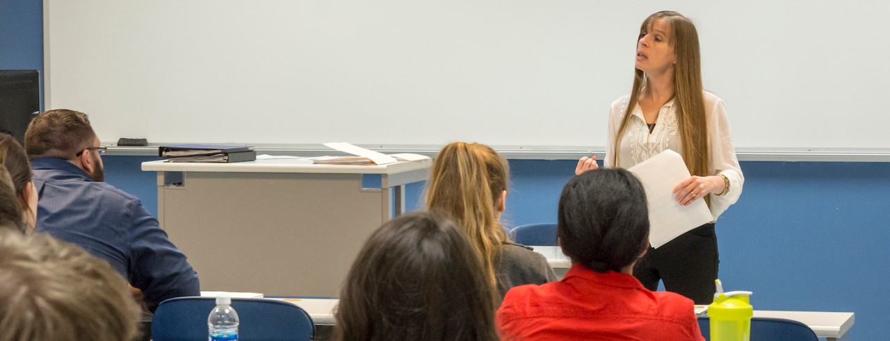 UC Clermont Professor Patty Goedl teaches an accounting class on campus. 