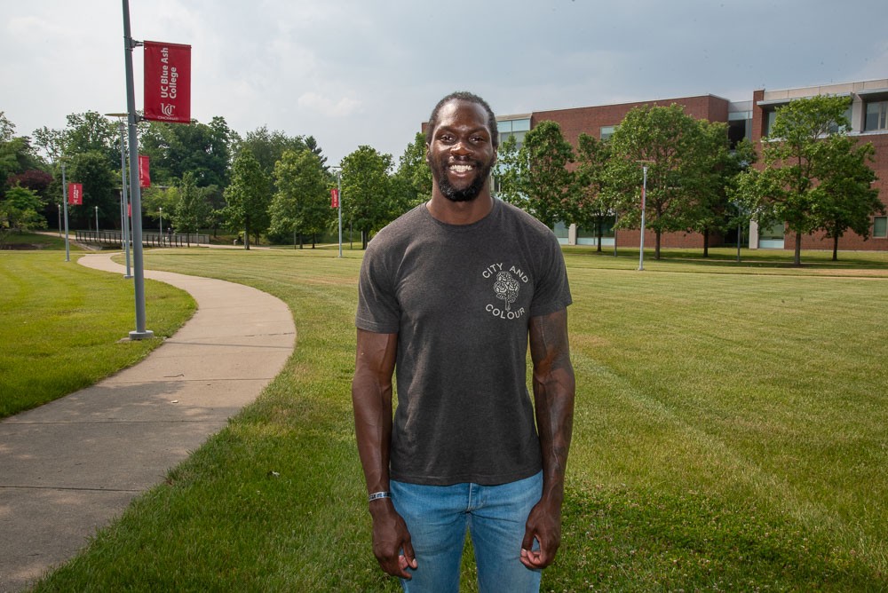 Joel Osbourne outside on UC Blue Ash campus