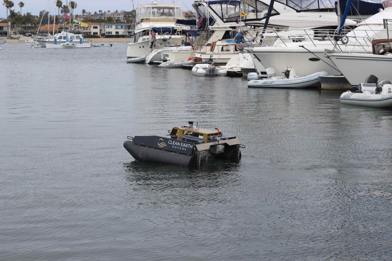 Clean Earth Rovers' autonomous rover, which clears debris from coastal waterways.