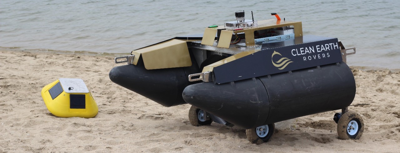 Clean Earth Rovers’ DataPod, which can monitor water quality, and autonomous rover.