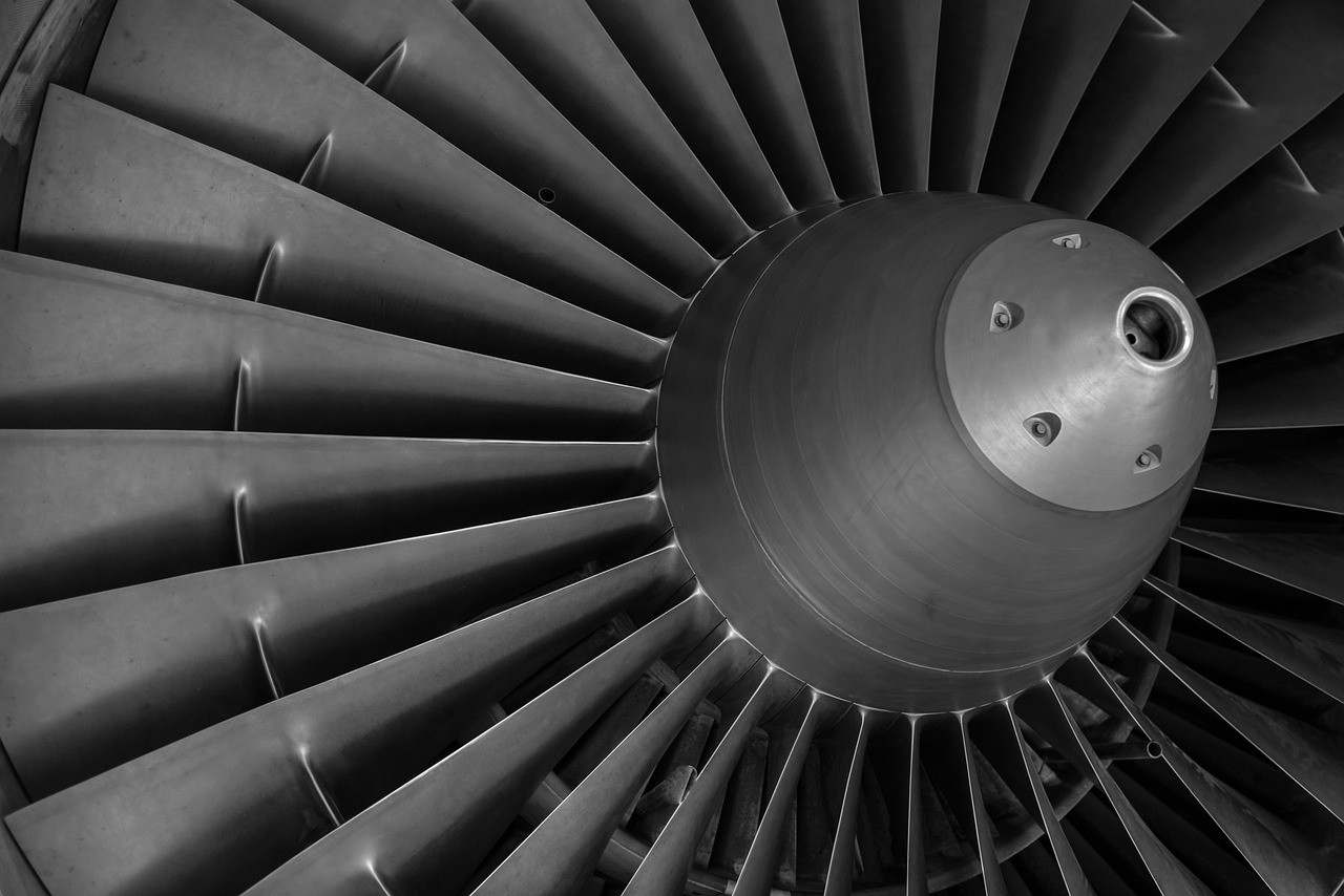 Close up of airplane turbine