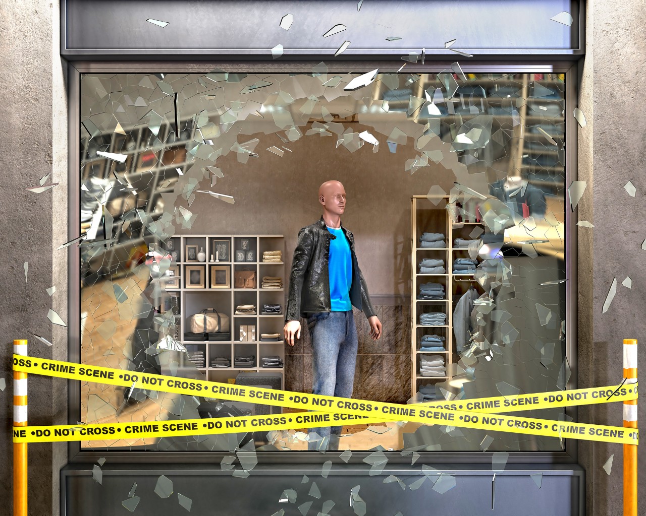 window smashed at a retail store