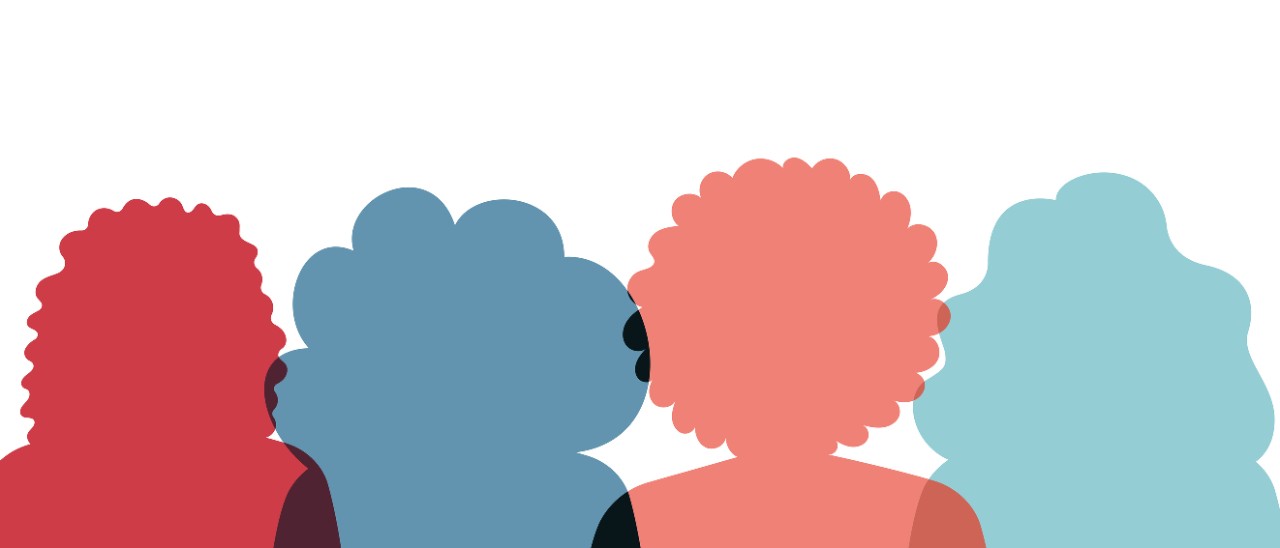 multicolored silhouette of four women from the shoulders up