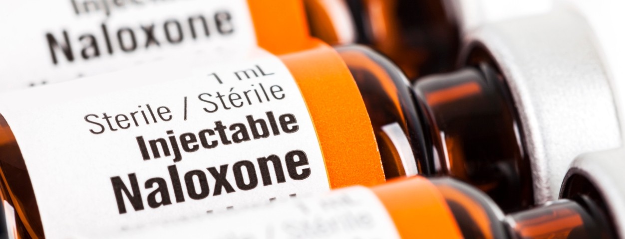 Medicine bottles labeled "Injectable Naloxone"