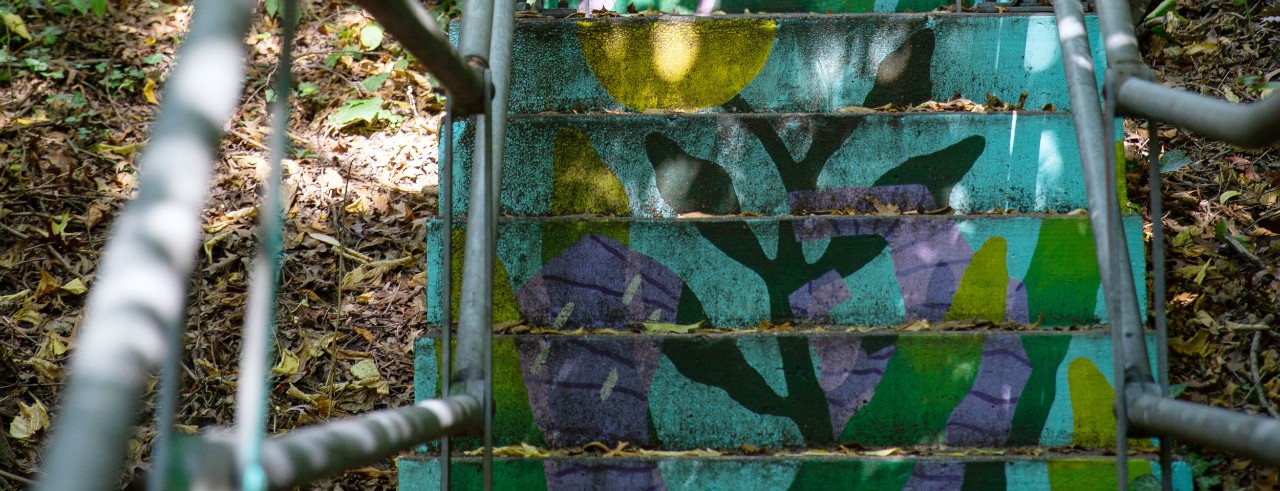 colorful painting of foliage on the Ohio Avenue risers 