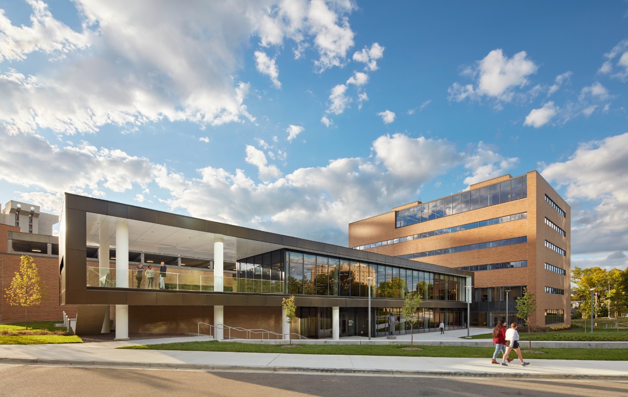 Exterior photo of the College of Law's new building during the daytime hours