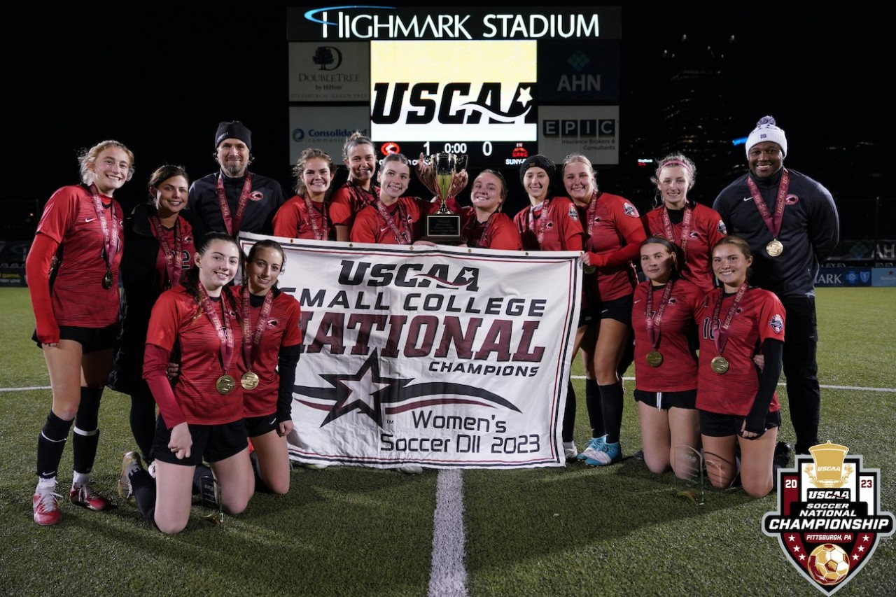 UC Clermont women’s soccer team celebrates their national championship win.