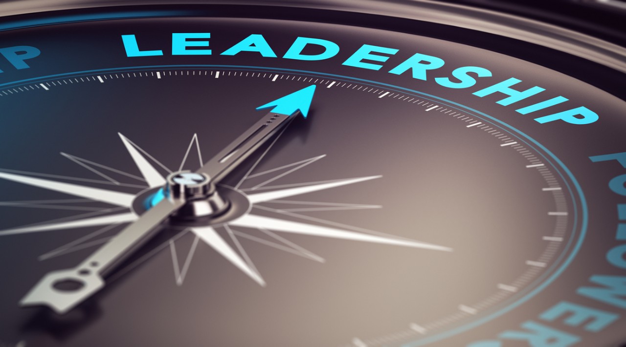 Compass with arrow pointing to the word Leadership
