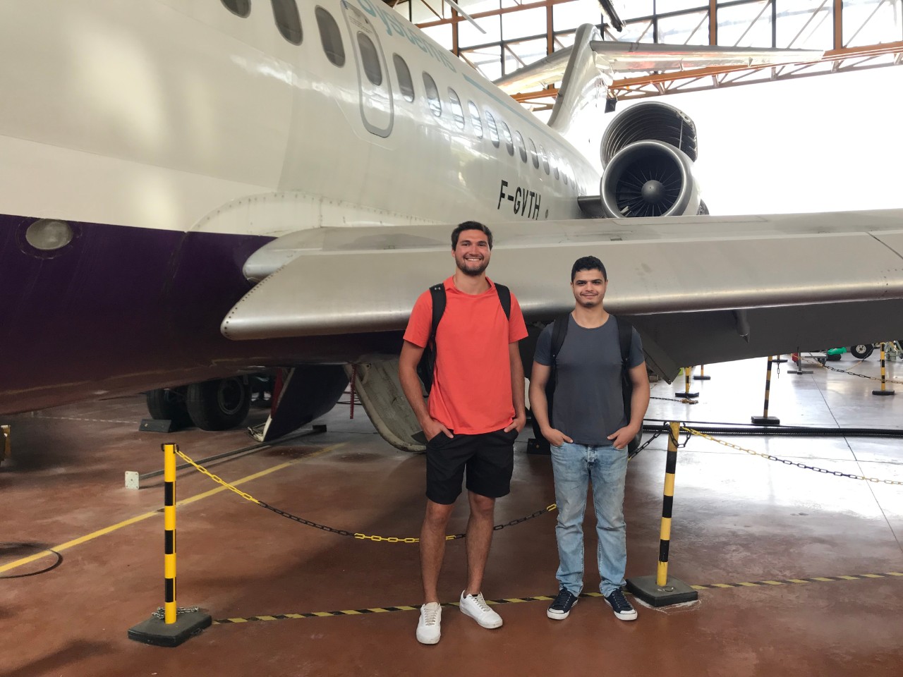 Will Mnich and another student at the airplane hangar
