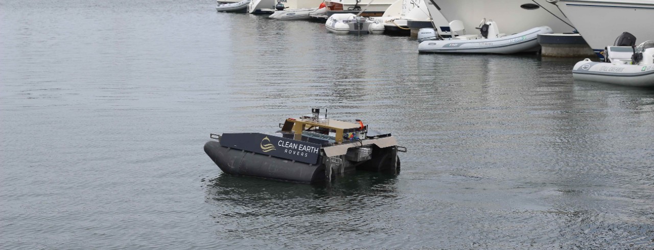 Clean Earth Rovers' autonomous rover in the water.