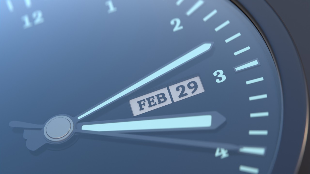 Leap Day Feb. 29 on a watch face 