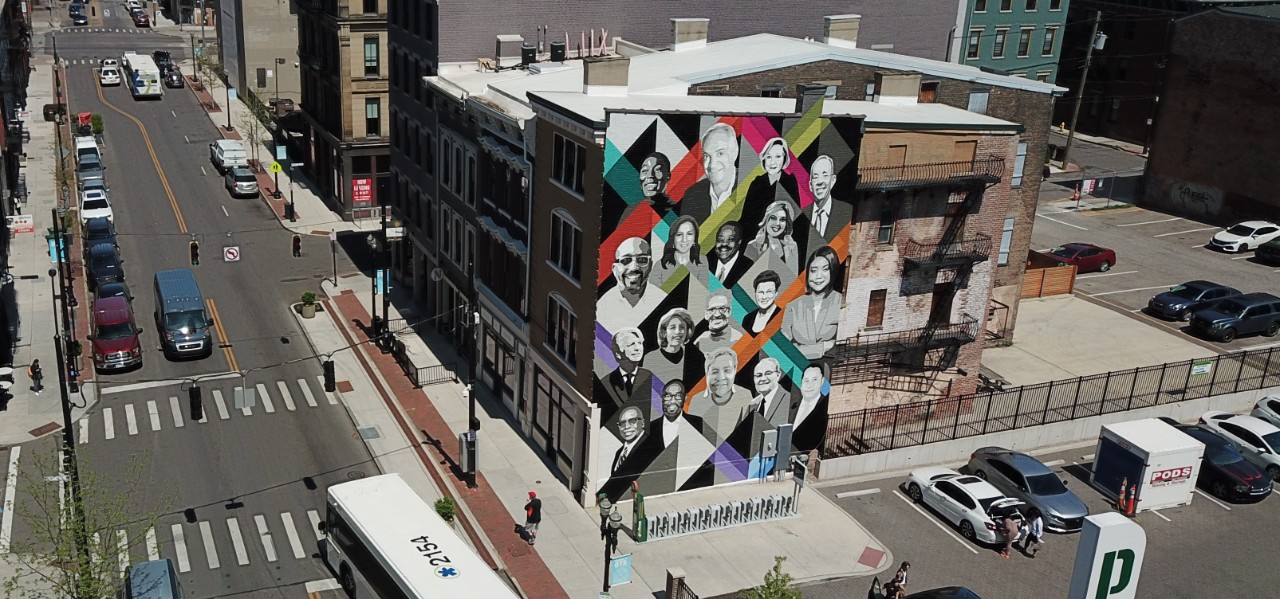 "Boldy Defining Next" mural in downtown Cincinnati