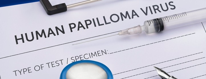 A paper with the heading "Human Papilloma virus" on a clipboard with a stethoscope and pen on top of it