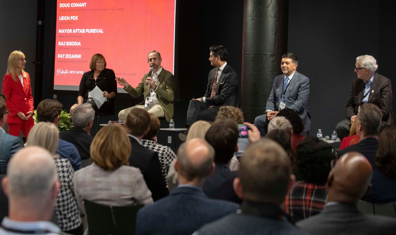 Attendees look on at the panelists during the Warren Bennis Leadership Summit.