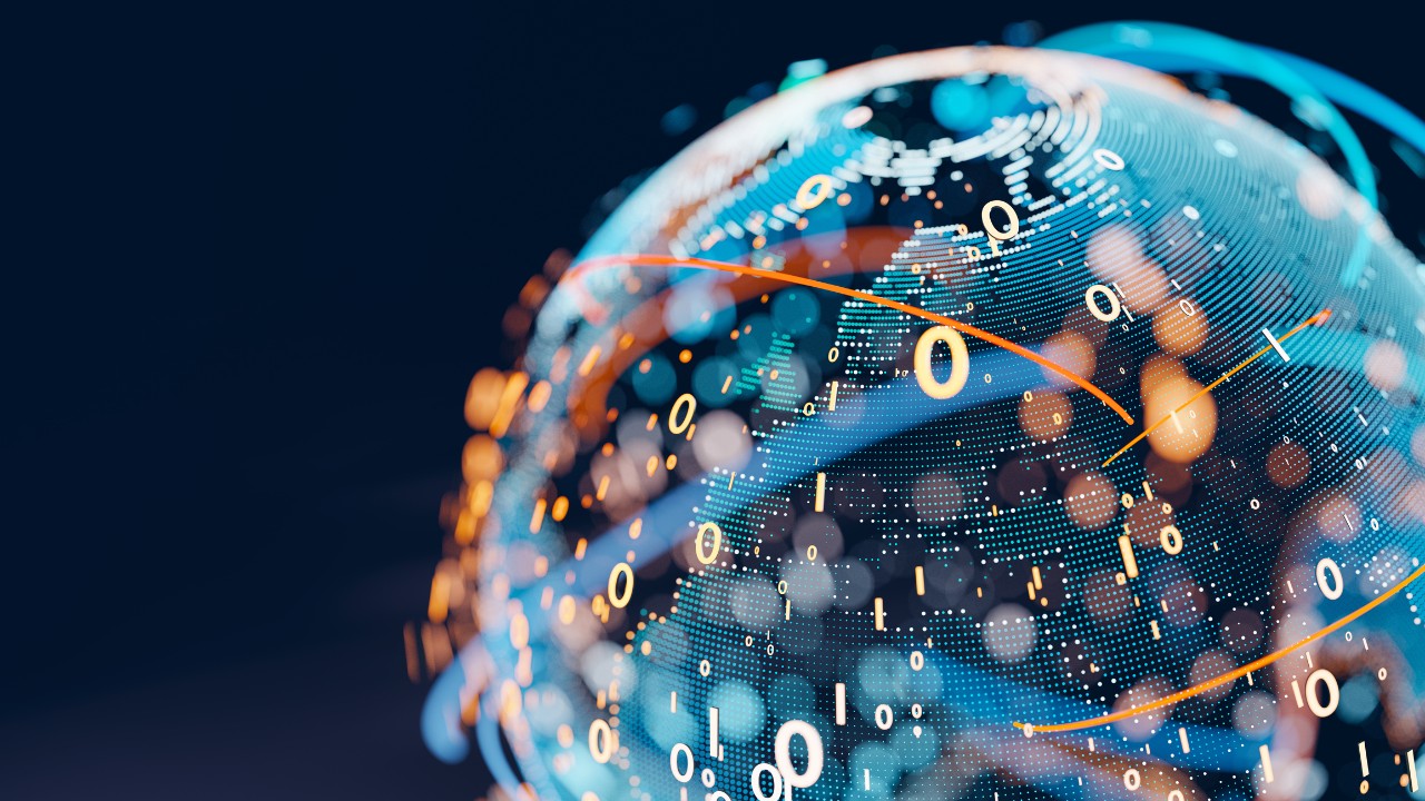A graphic of a globe with numbers flying off of it.