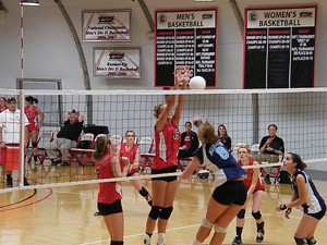 Photo of UC Clermont Cougars volleyball team playing in a match during Volleyfest.