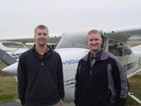 Robert Muirheid (left) with instructor Keith Landrum immediately following his solo flight.