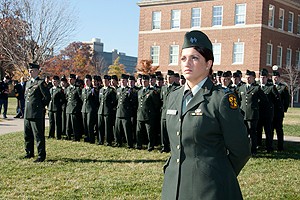 Members of UC's Army ROTC stand in formation during the 2010 Veterans Day Ceremony on McMicken Commons.