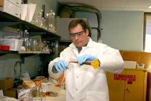Graduate student Amos Doepke worked with several undergraduates turning food waste into biodiesel fuel.