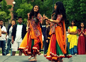 UC's Holi Festival (festival of colors) on Sigma Sigma commons included traditional dancing and the throwing of colors.