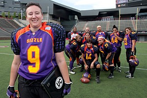 Jennifer Carter and members of the Cincinnati Sizzle football team.