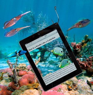 Photo illustration of fish and iPad