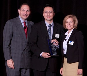 Bob McDonald, Chairman, President and CEO of P&G, CEAS Interim Dean Teik C. Lim and Laura Becker, P&G General Manager, Global Business Development.