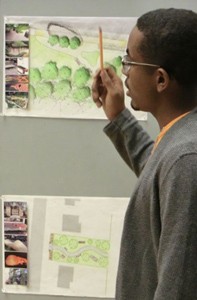 Students working on vacant lot project
