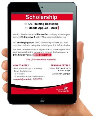 Cell phone displaying information about UCIT summer coding bootcamp scholarship