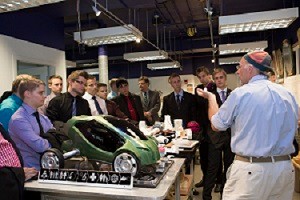 Students visiting Scott Lincoln in DAAP's Rapid Prototype Lab