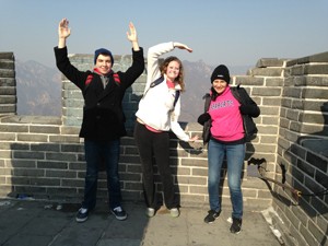 From left to right: Brandon, Alyssa and Desiree posing on the Great Wall of China.