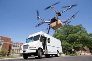 drone flying near truck