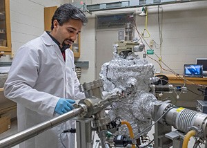 Masoud Kaveh-Baghbadorani conducts research in a UC lab in partnership with the Australian Research Council to improve the performance of plasmonic devices.