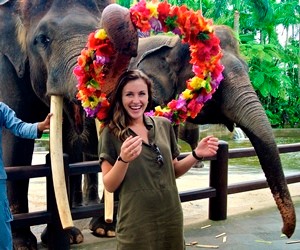 Natalie Altieri Standing with a Elephant