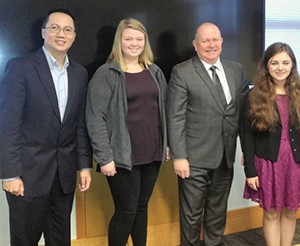 L-R CEAS Dean Teik C. Lim, Abby Jones, L-3 CE President Russ Walker, Kathryn Harry