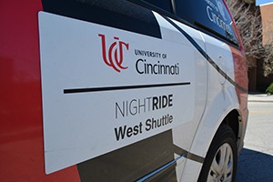 The NightRide van shuttle sign