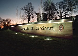 Image depicts sign that reads University of Cincinnati