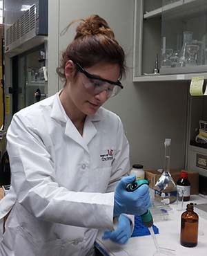 Vasileia Vogiazi, student research assistant, working in Dr. Dionysiou's lab. 
