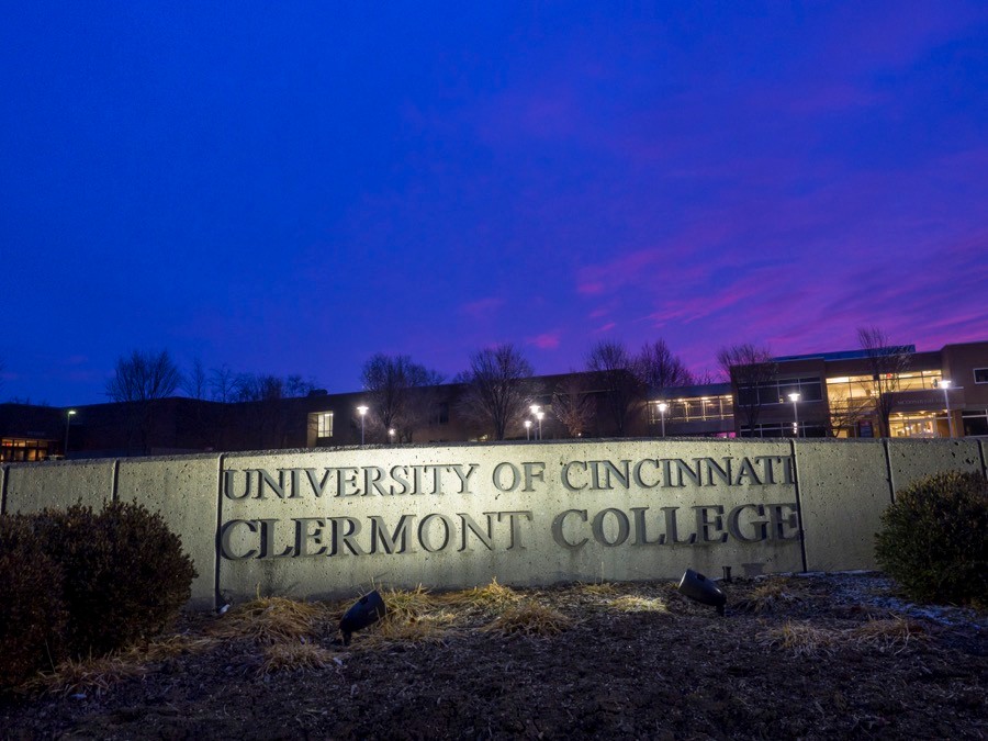 Clermont campus sign at night