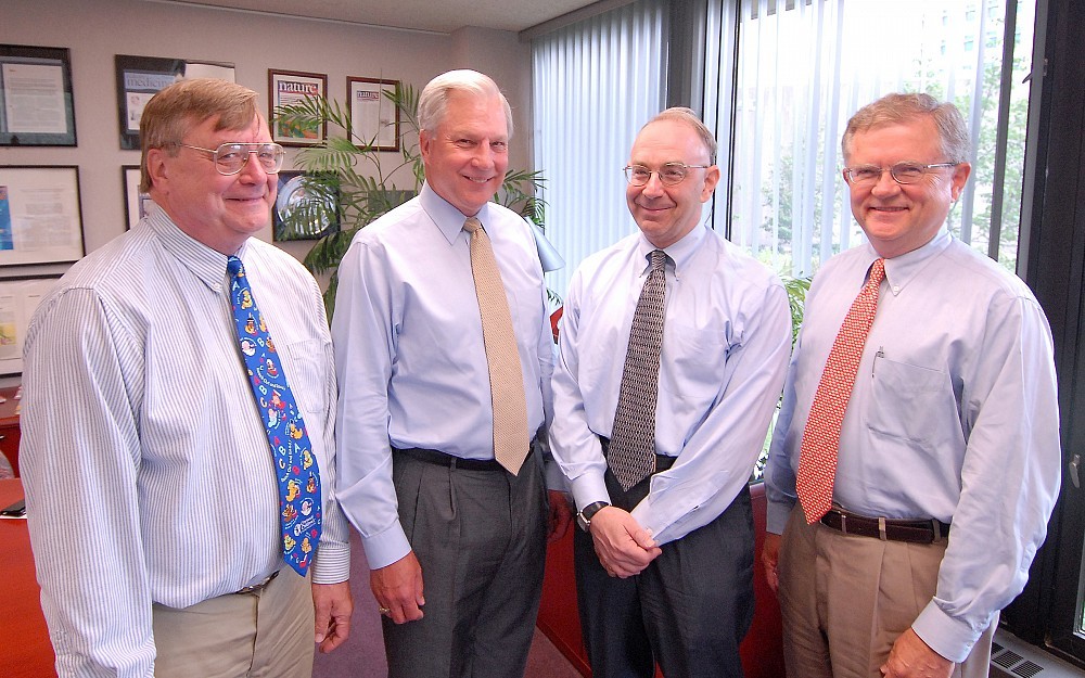 From left to right are Arnold Strauss, MD, James Kingsbury, David Stern, MD and James Anderson.