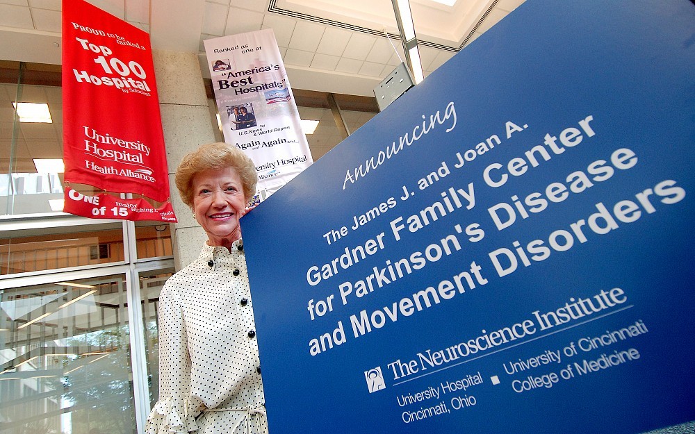Joan Gardner at the unveiling of the James J. and Joan A. Gardner Family Center for Parkinson's Disease and Movement Disorders.