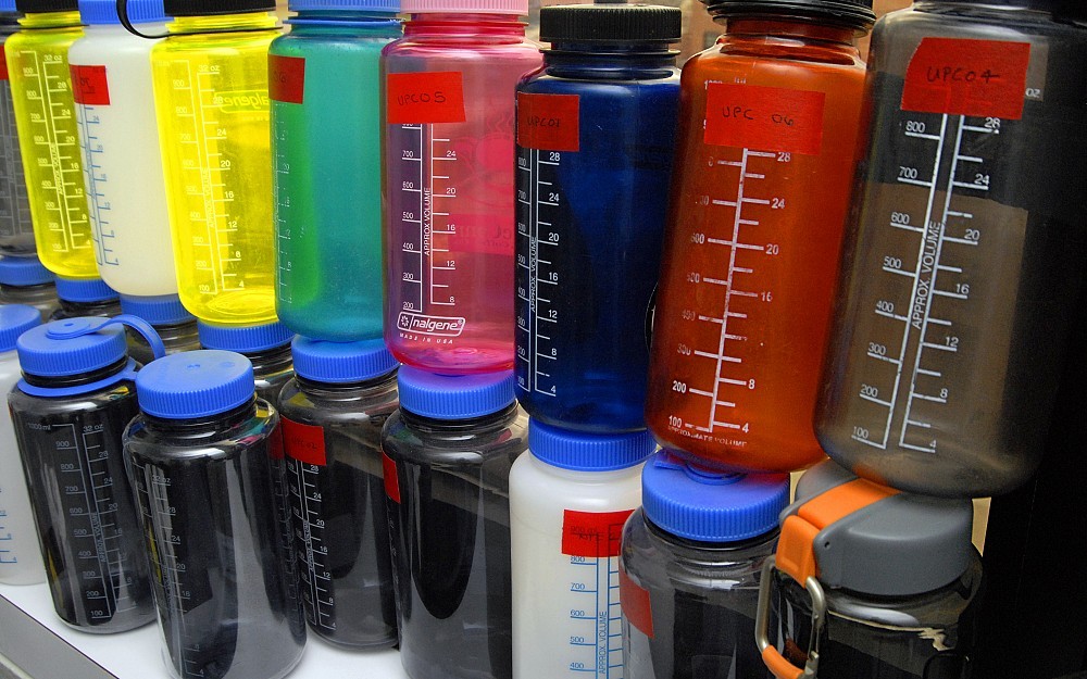 Polycarbonate plastic bottles like these contain bisphenol A.