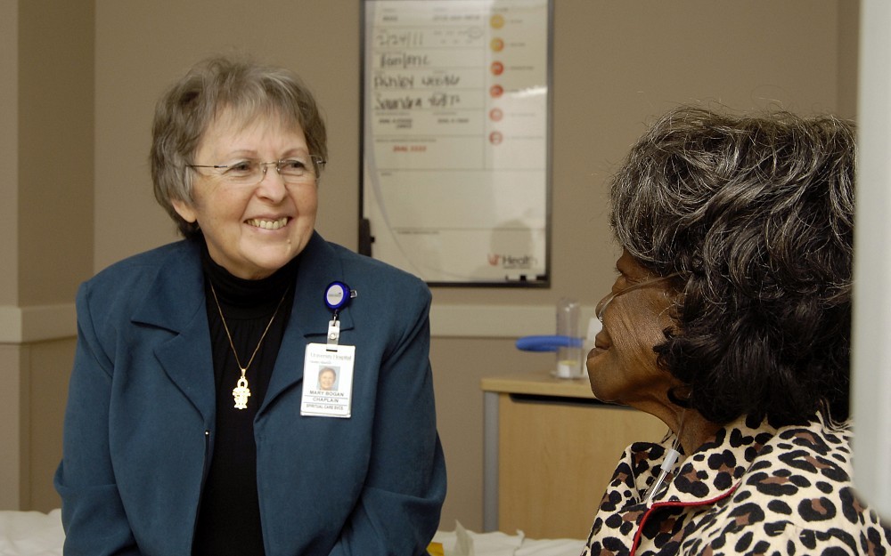 Mary Bogan, chaplain, is involved in palliative care at UC Health University Hospital