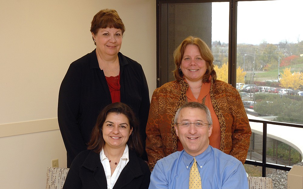 Pooja Khatri, MD (front left), and Tracy Glauser, MD, are co-principal investigators of CinciNEXT. Behind them are coordinators Laura Sauerbeck (left) and Peggy Clark.