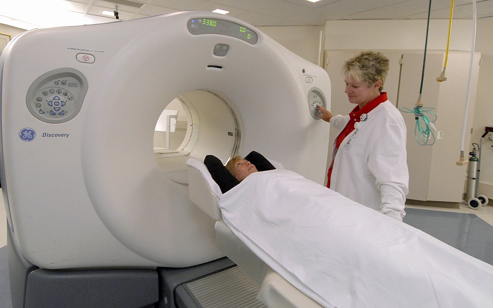 A patient undergoes a computed tomography (CT) scan UC Health University Hospital.
