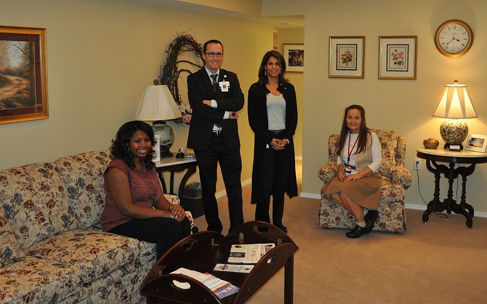Patients with dementia are now seen in a homier setting at Maple Knoll Village. Above from left to right: Melissa White, intake coordinator, Jeff Schlaudecker, MD, UC geriatrician, Dimple Srivastava, MD, geriatric medicine fellow, and
Irene Moore, geriatric social worker and director of the Geriatric Evaluation Center.