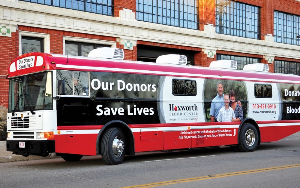 One of Hoxworth Blood Center's new bloodmobiles, purchased with funds raised during the Proudly Cincinnati campaign.