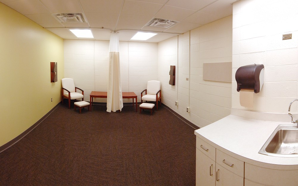 The lactation room in the Medical Sciences Building includes spaces for two users, plus a sink.