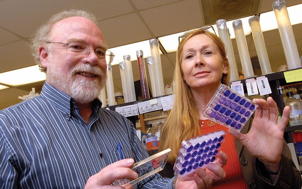 Researchers Richard Thompson, PhD, and Nancy Sawtell, PhD, have collaborated for almost 25 years in an effort to gain insight into the herpes simplex virus.