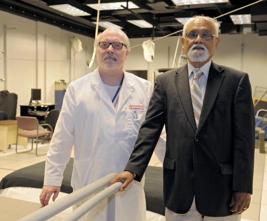 Kim Dietrich (left), PhD, and Amit Bhattacharya, PhD, are investigating the effect of childhood lead exposure on bone and musculature health later in life in African-American women.